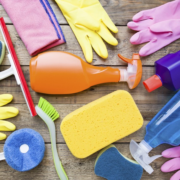 House cleaning product on wood table