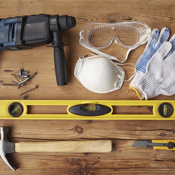 High angle shot of work tools