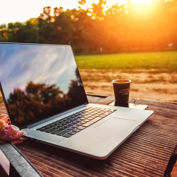 Working Outdoors on Laptop